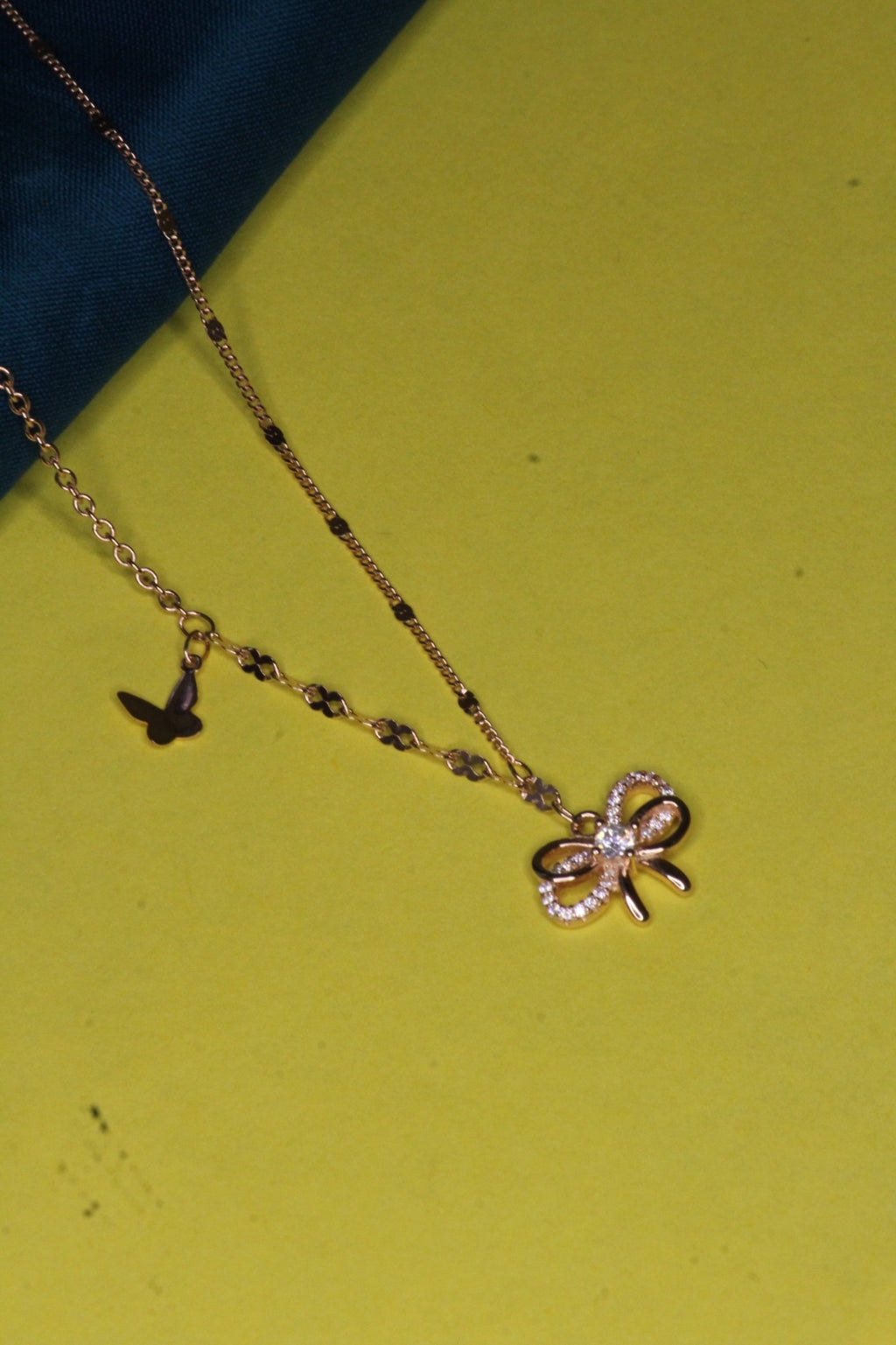 925 sterling silver bow tie and butterfly necklace