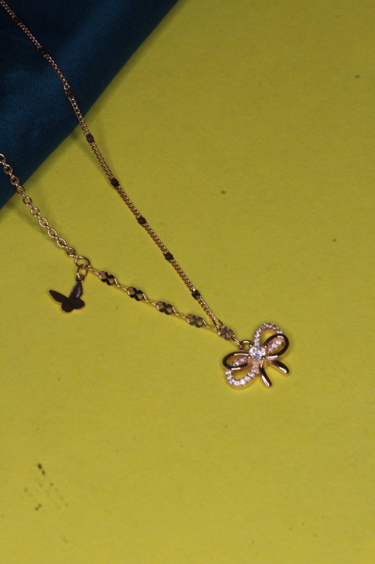 925 sterling silver bow tie and butterfly necklace