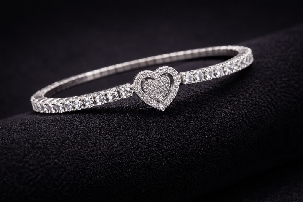 Eterna Double Heart 925 Sterling Silver Stretch Bracelet
