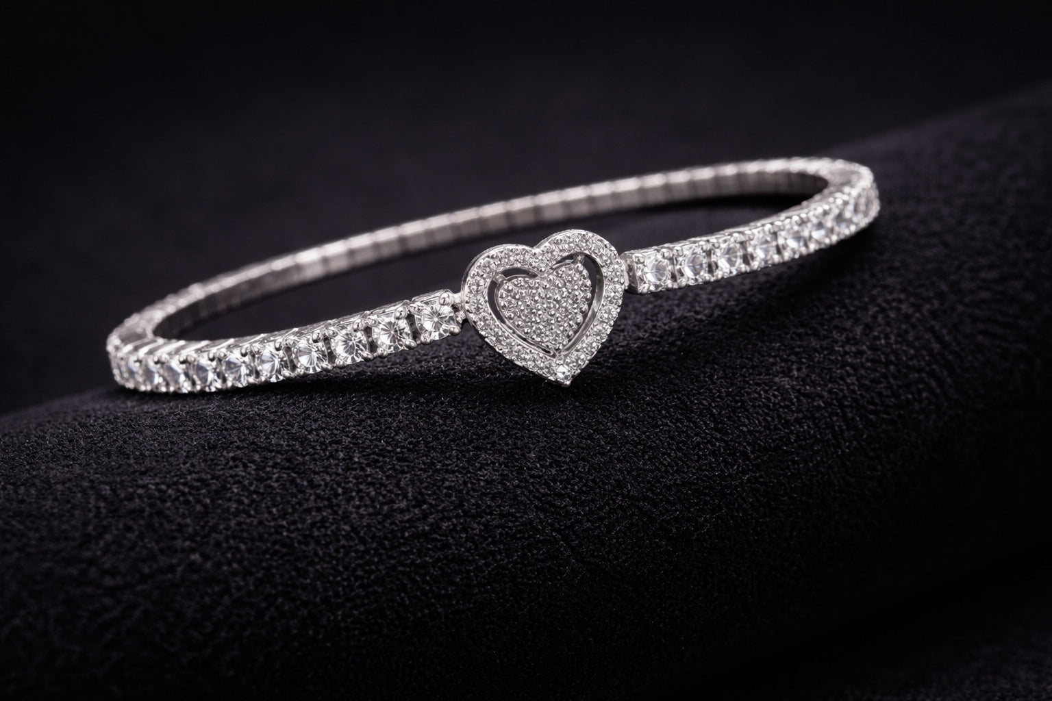 Eterna Double Heart 925 Sterling Silver Stretch Bracelet