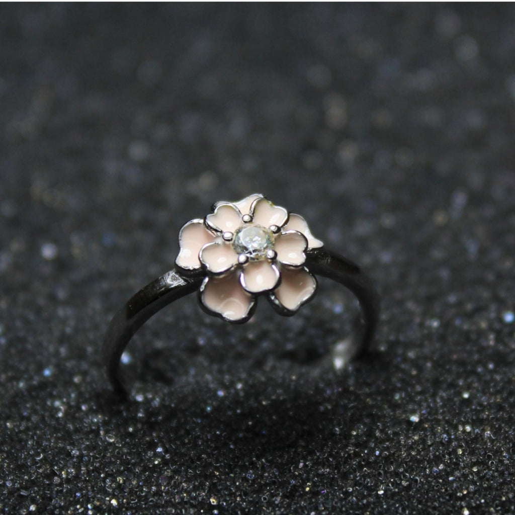 925 Sterling Silver Enamel Flower Ring