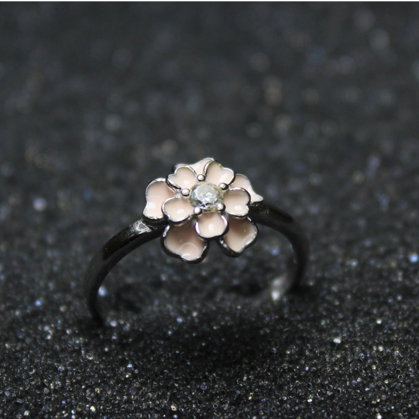 925 Sterling Silver Enamel Flower Ring