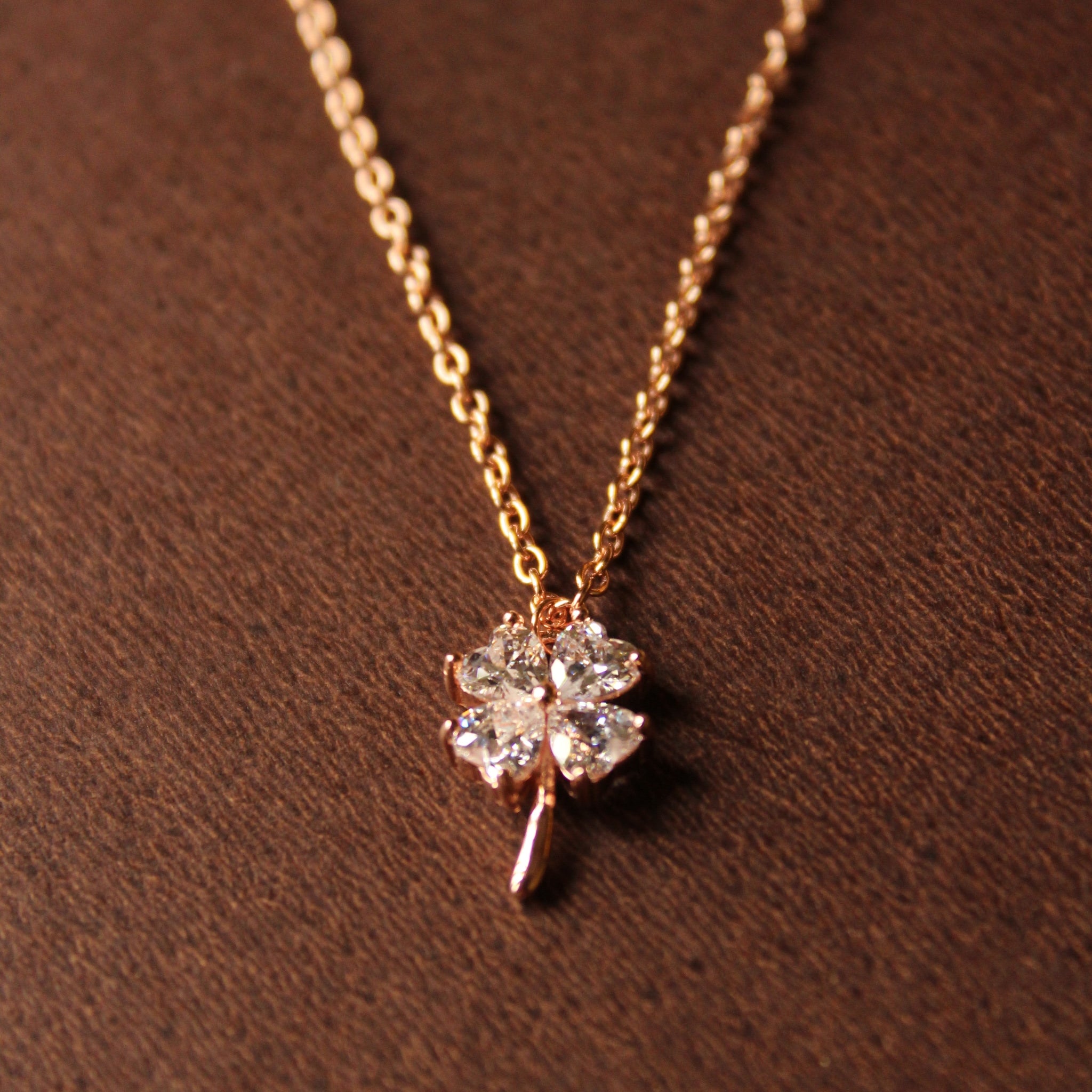 925  Rose Gold Cubic Zirconia Clover Necklace