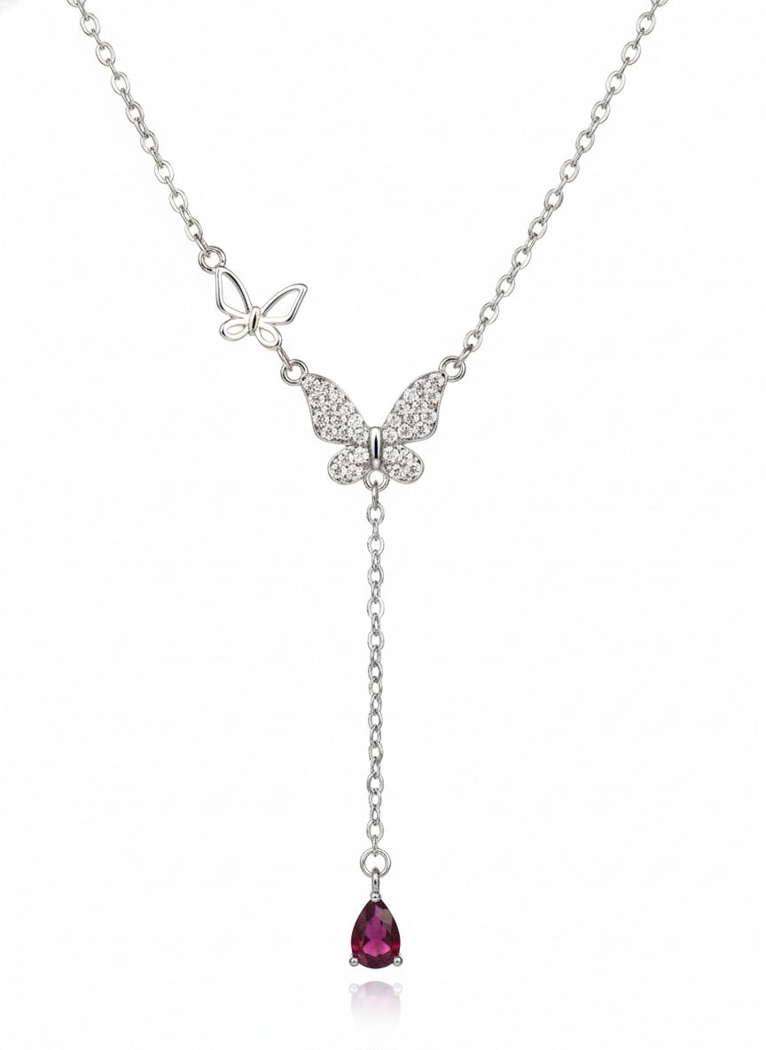 925 sterling silver butterfly y-shaped necklace