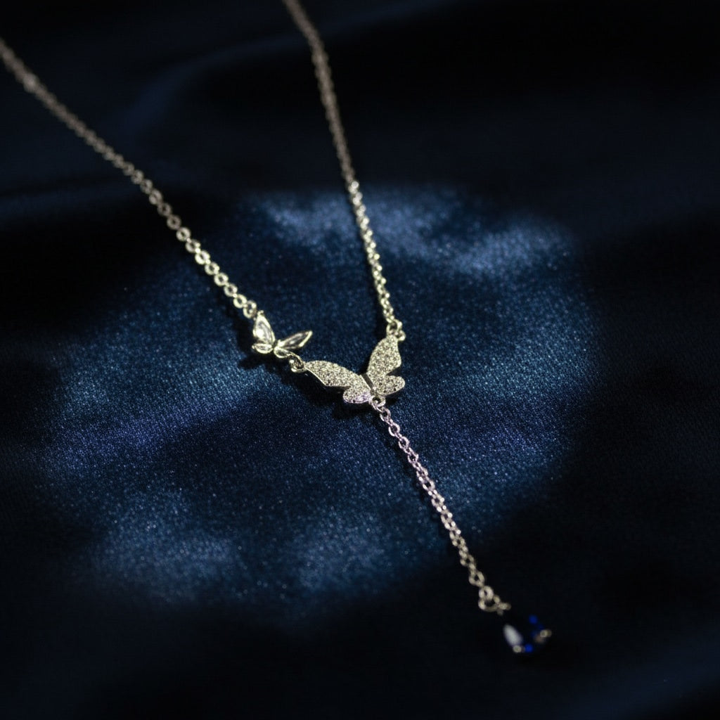 925 sterling silver butterfly y-shaped necklace