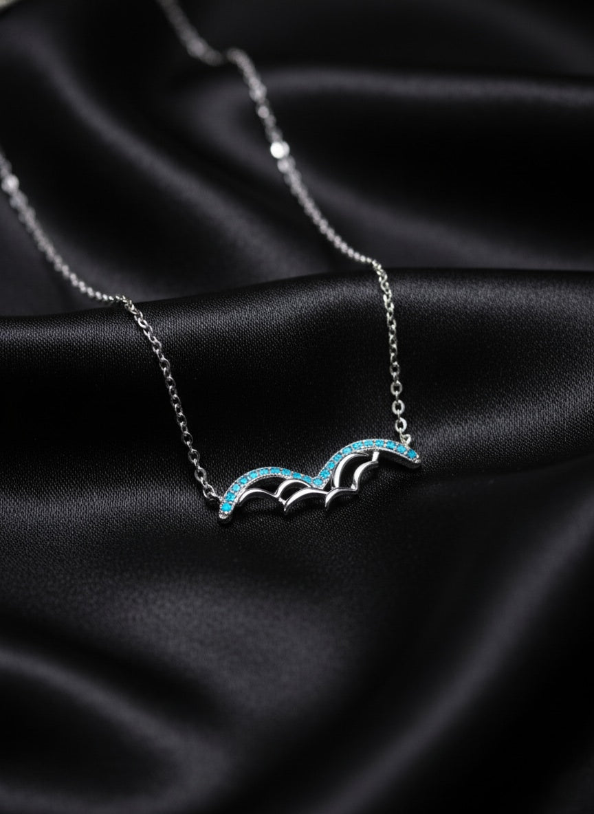 925 Sterling Silver Bat Wing Charm with Turquoise CZ