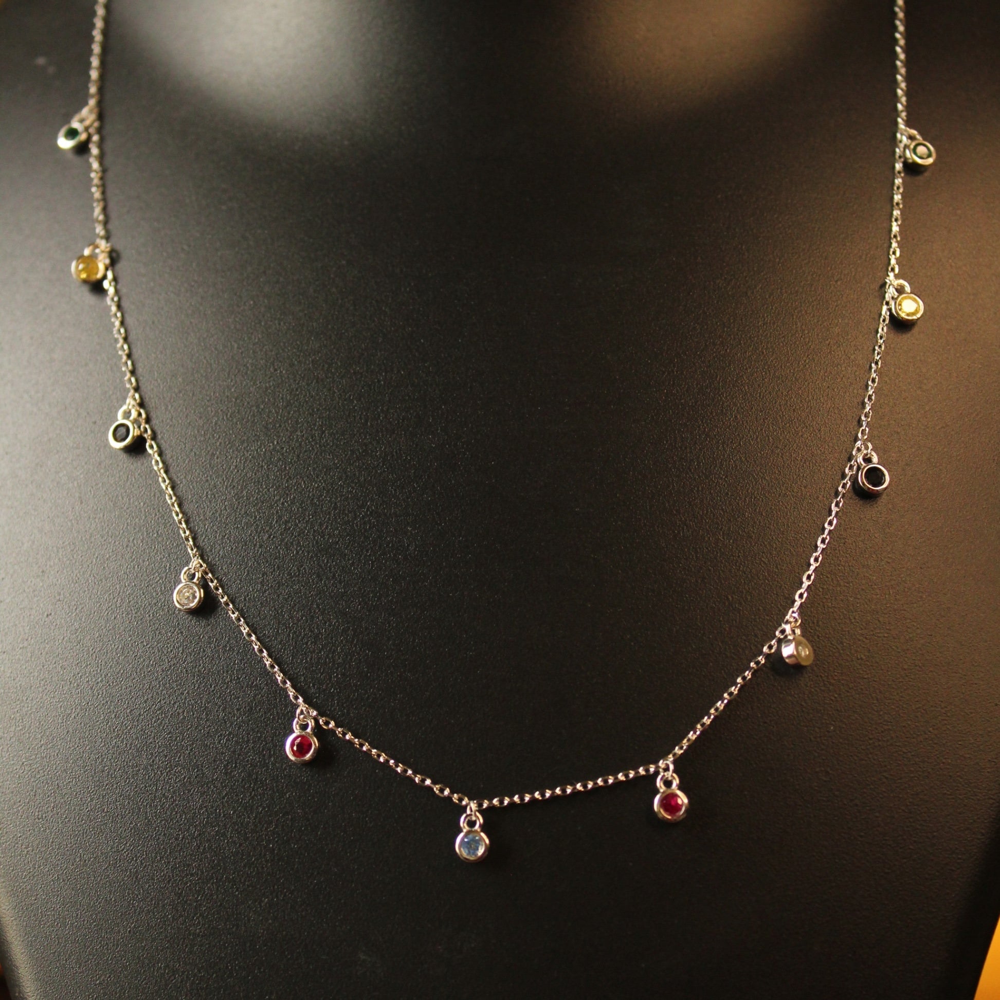 925 Sterling Silver Rainbow Dangle Necklace