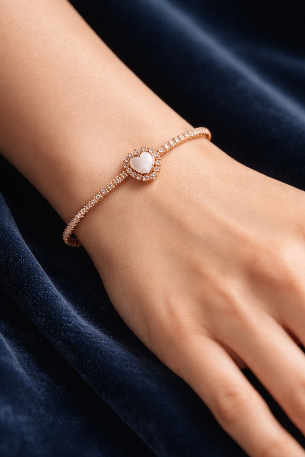 Celeste Halo Heart Rose Gold Tennis Bracelet | 925 Silver