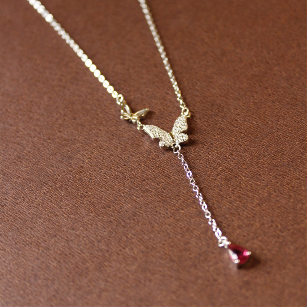 925 sterling silver butterfly y-shaped necklace