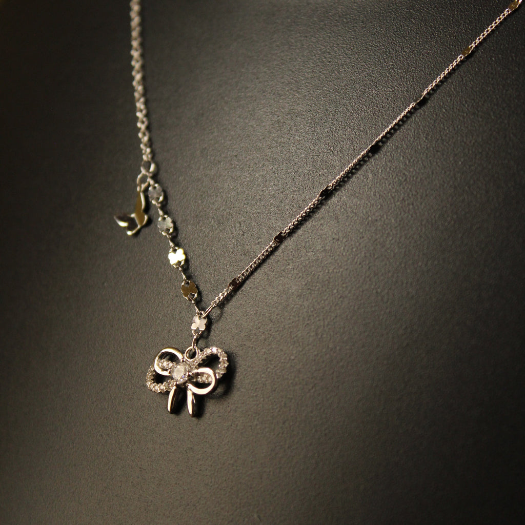 925 sterling silver bow tie and butterfly necklace