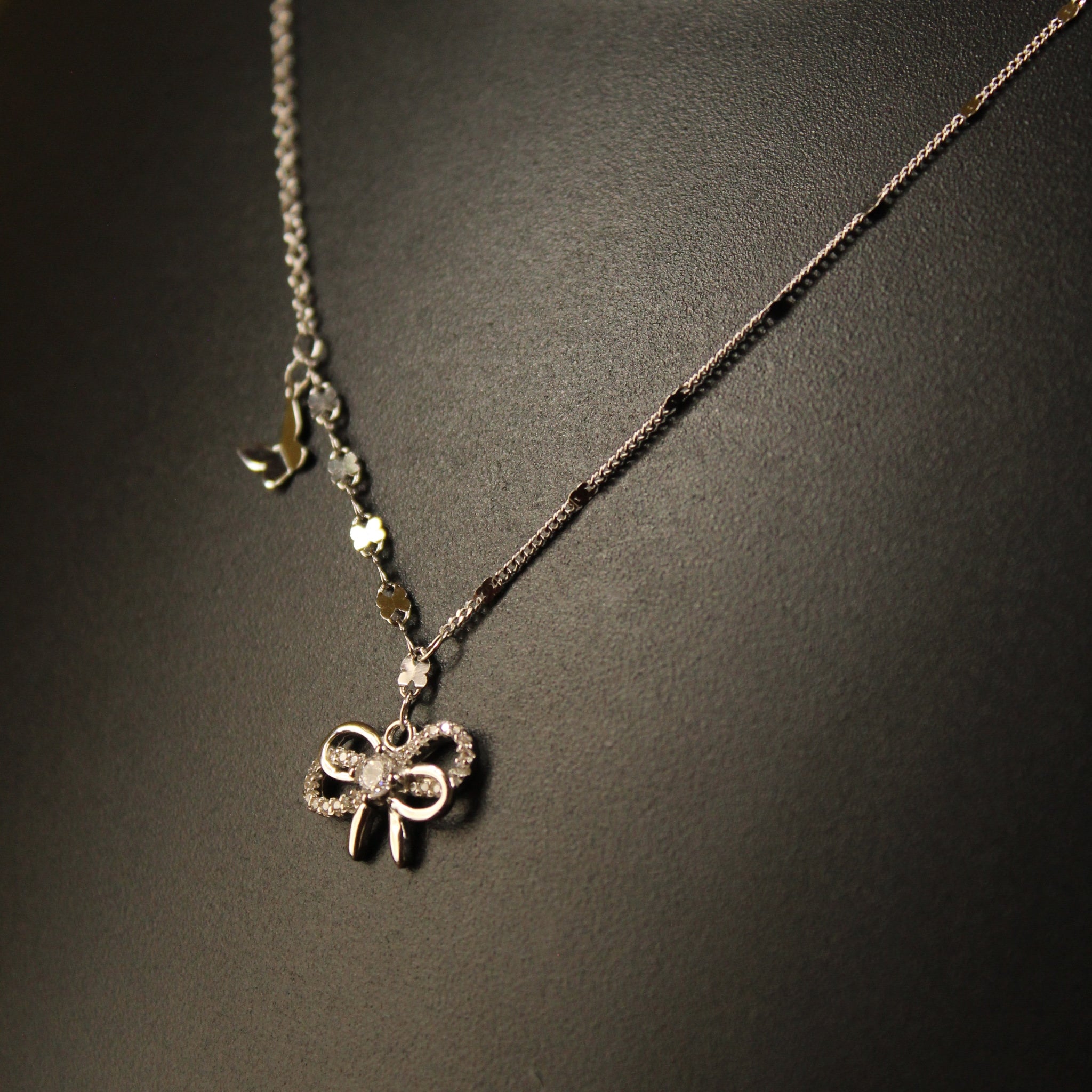 925 sterling silver bow tie and butterfly necklace