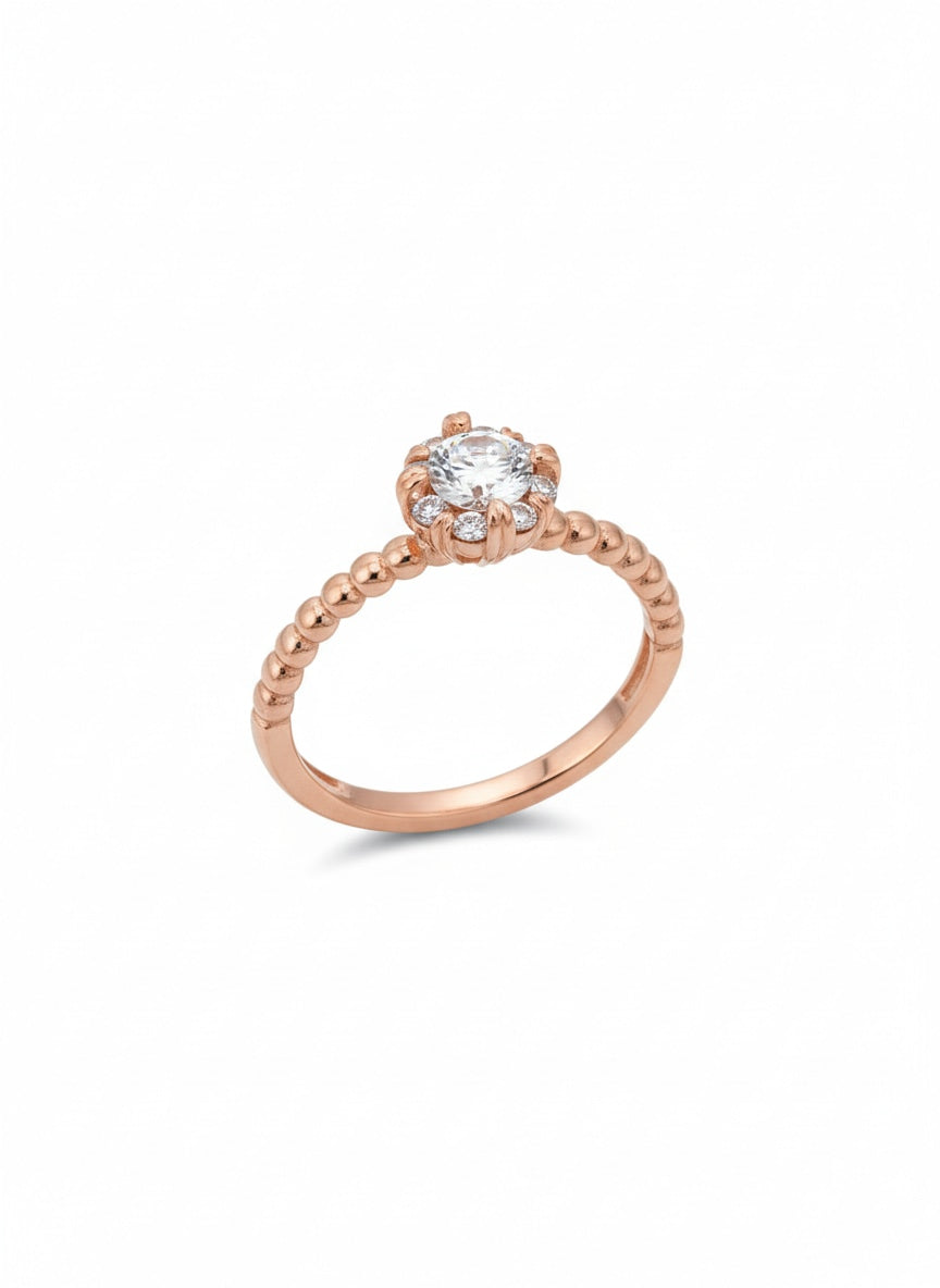 925 Rose Gold Beaded Solitaire Ring