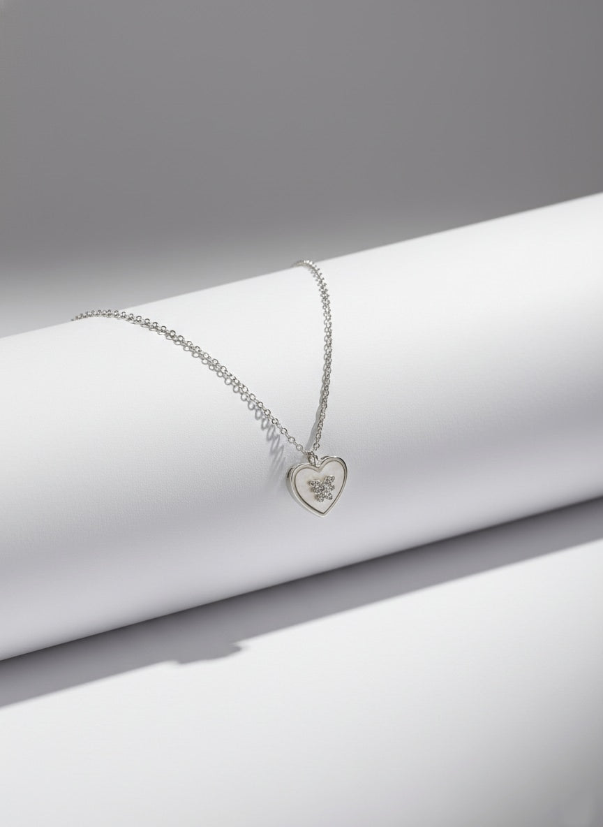 925 Sterling Silver Heart & Butterfly Pendant Necklace