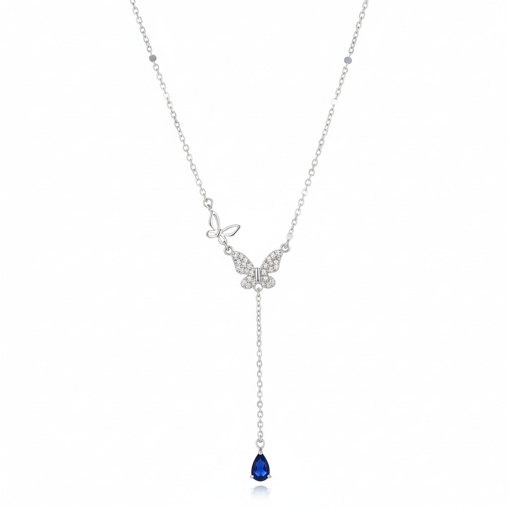 925 sterling silver butterfly y-shaped necklace