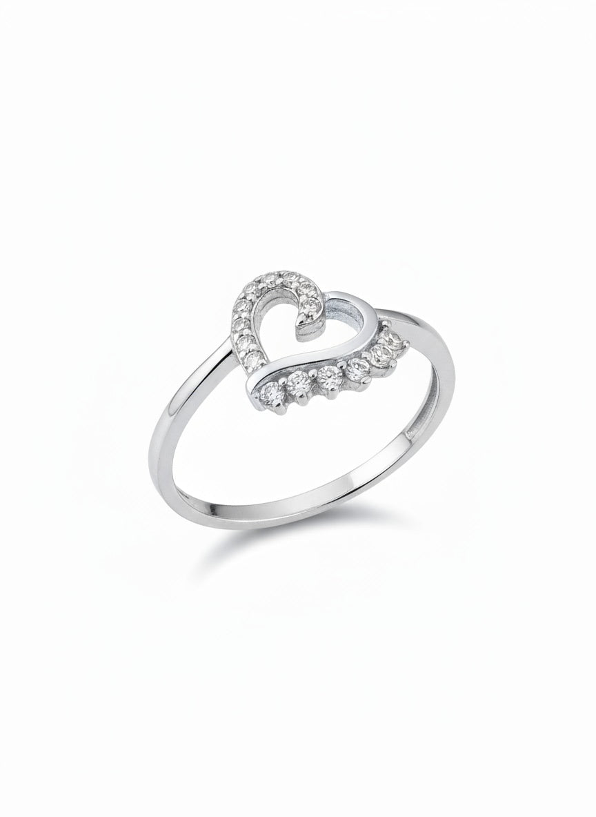 925 Sterling Silver Pave Heart Ring