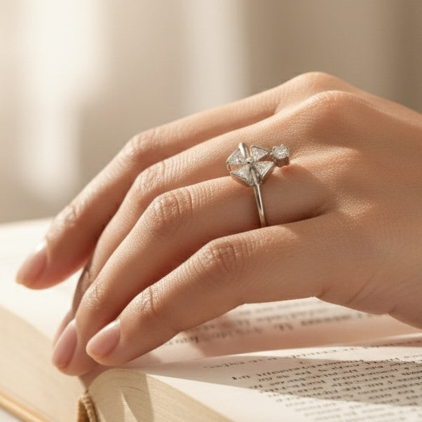 925 Sterling Silver Pinwheel Flower Ring