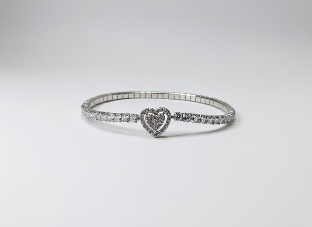 Eterna Double Heart 925 Sterling Silver Stretch Bracelet