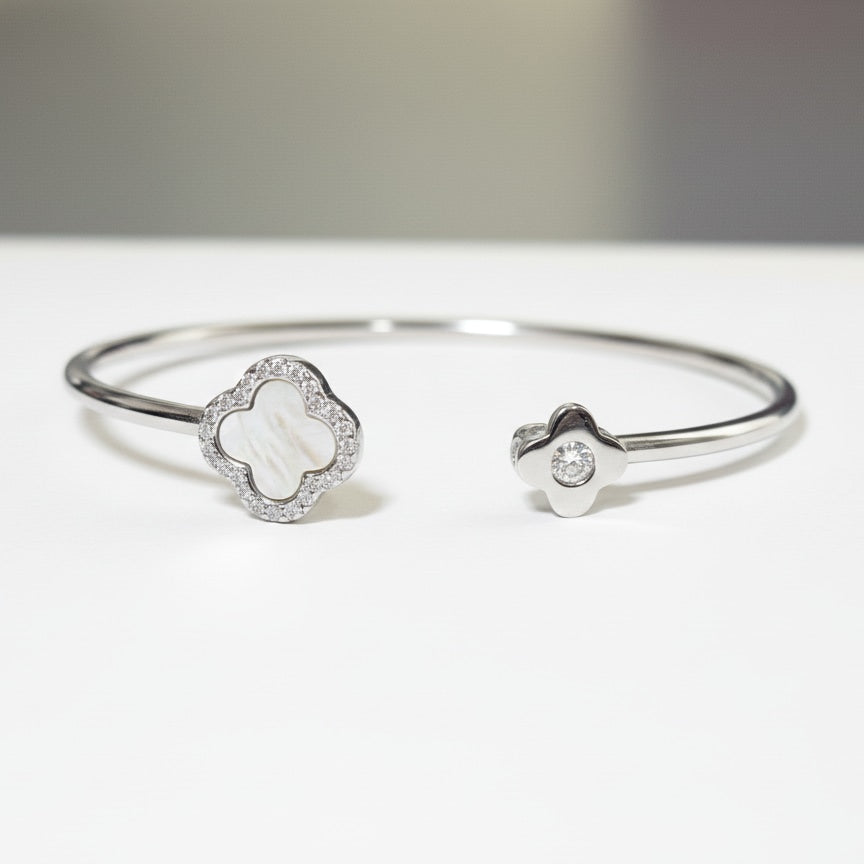 925 Silver Blossom Clover Kada for Women | Adjustable Sterling Silver Bracelet