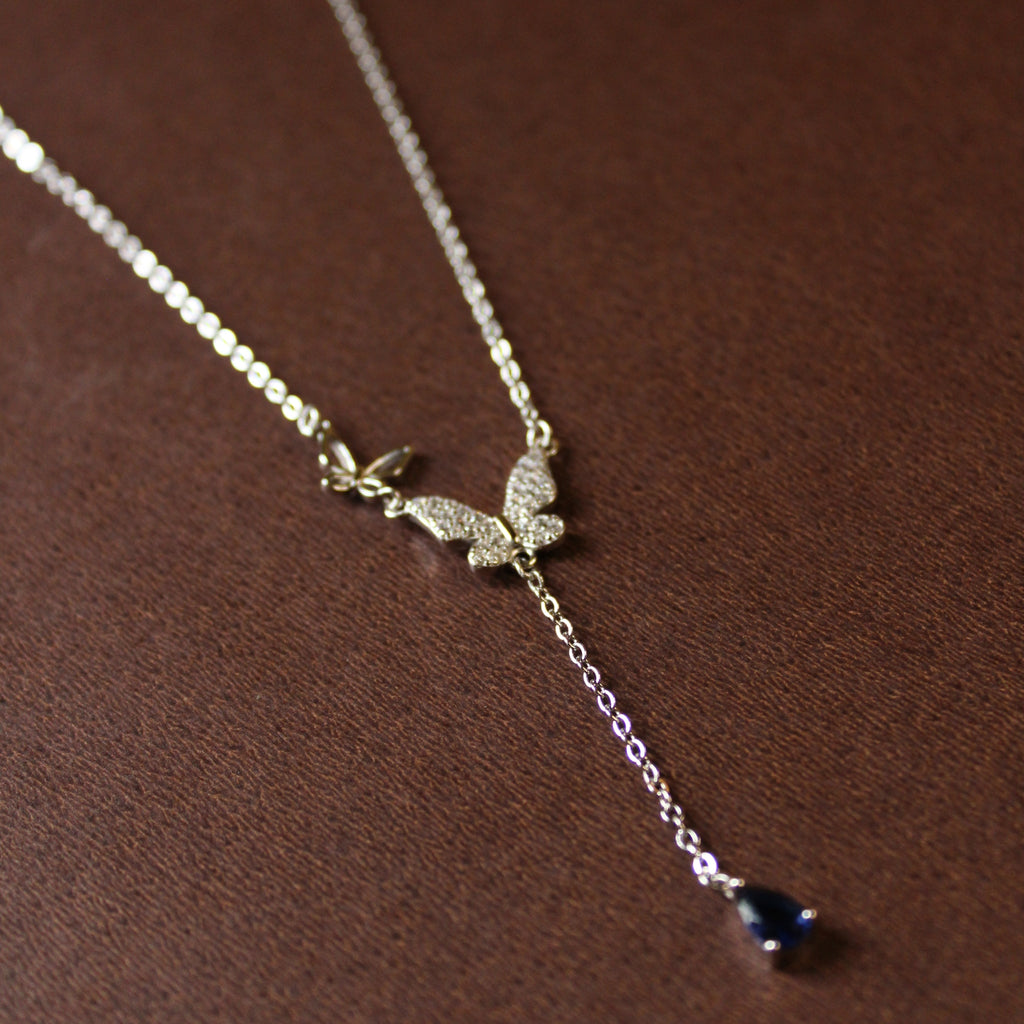 925 sterling silver butterfly y-shaped necklace