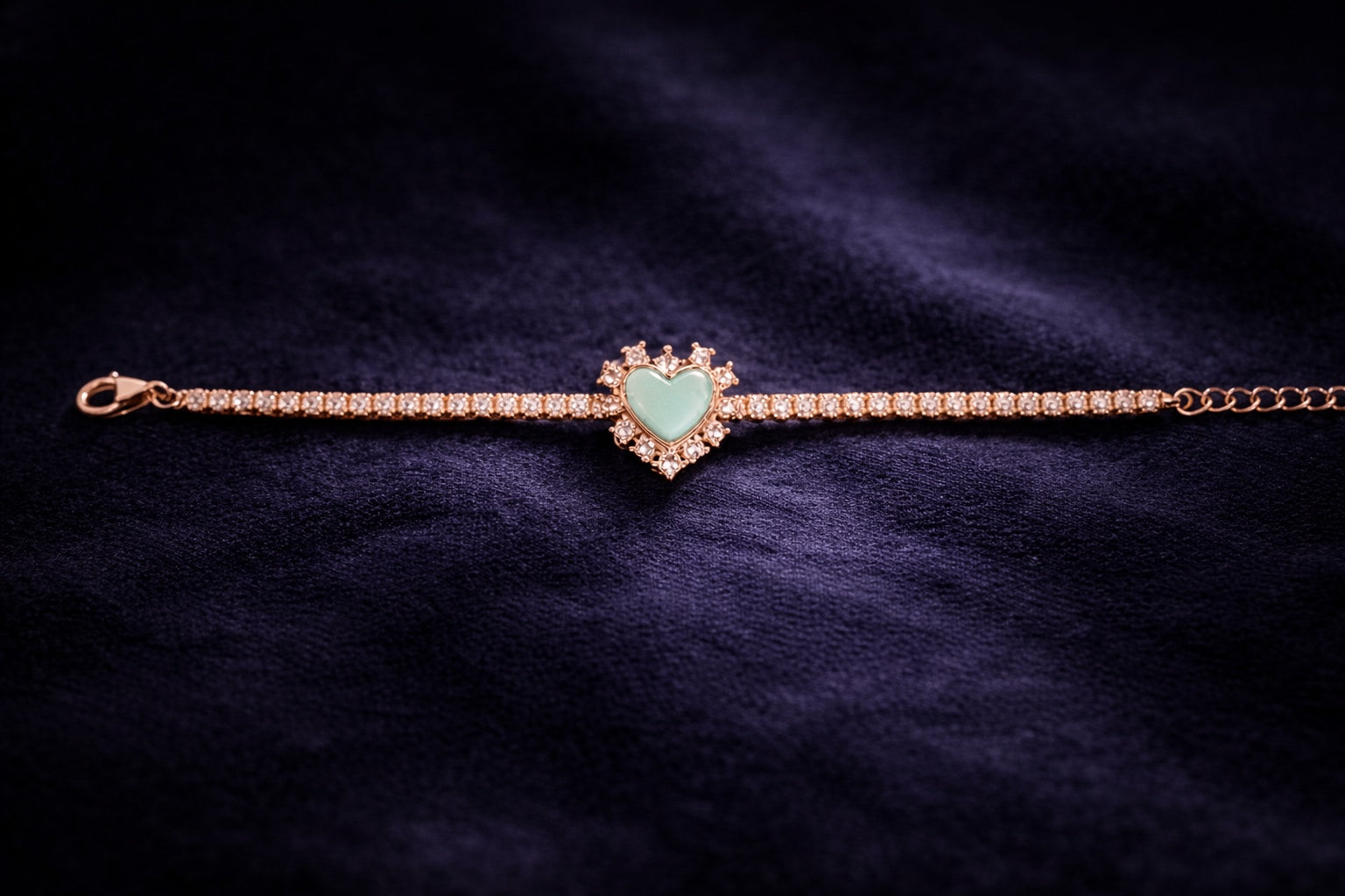 Rose Gold Aurelia Aqua Heart 925 Silver Tennis Bracelet
