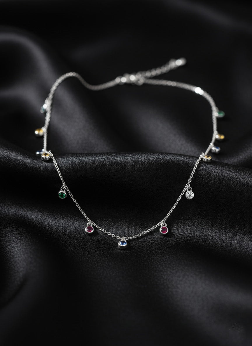 925 Sterling Silver Rainbow Dangle Necklace