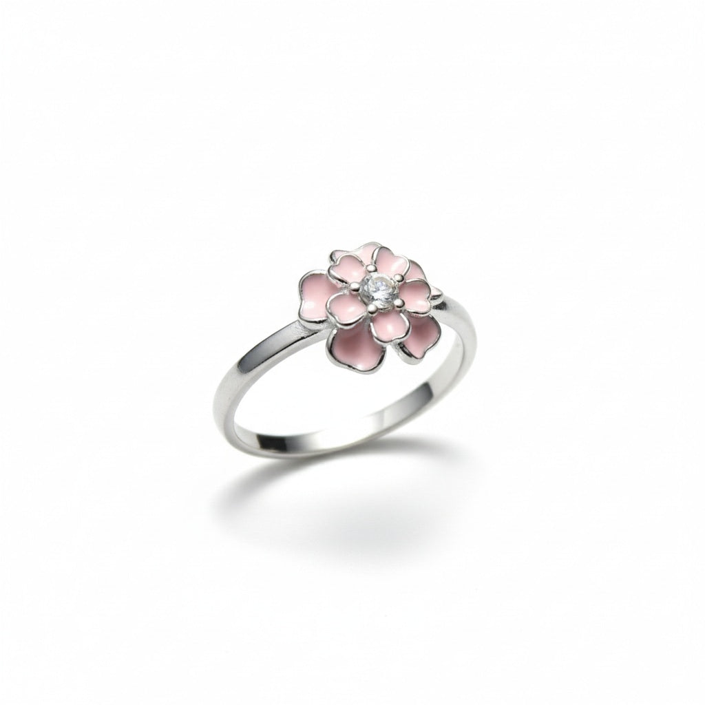 925 Sterling Silver Enamel Flower Ring