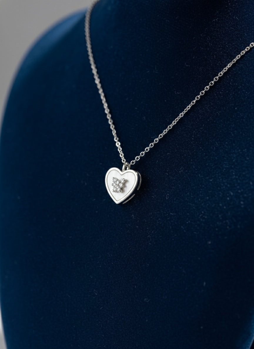 925 Sterling Silver Heart & Butterfly Pendant Necklace