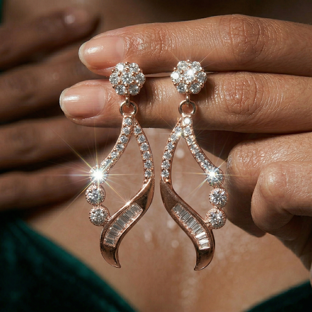 925 Silver Celeste Curve Rose Gold Earrings
