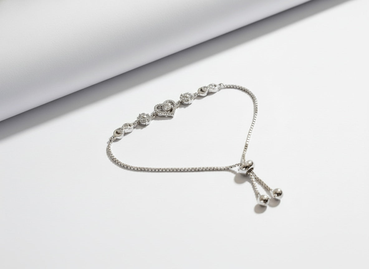 Amora Sparkle Heart 925 Sterling Silver Bracelet
