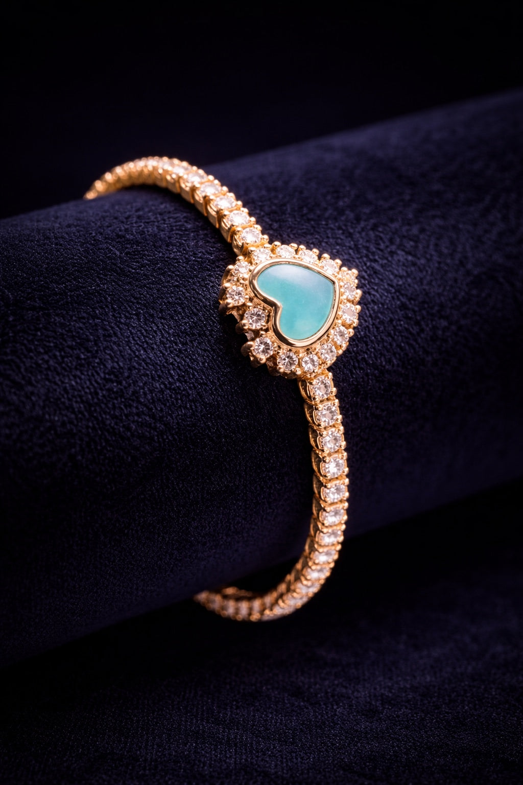 Rose Gold Aurelia Aqua Heart 925 Silver Tennis Bracelet