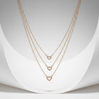 Triple Layer Rose Gold Open Heart Necklace - 925 Sterling Silver