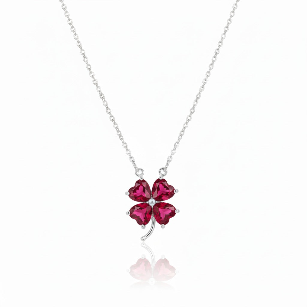925 Sterling Silver Heart Clover Necklace