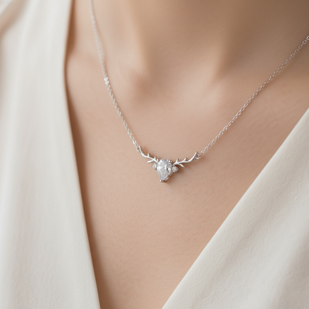 925 Sterling Silver Deer Horn Necklace