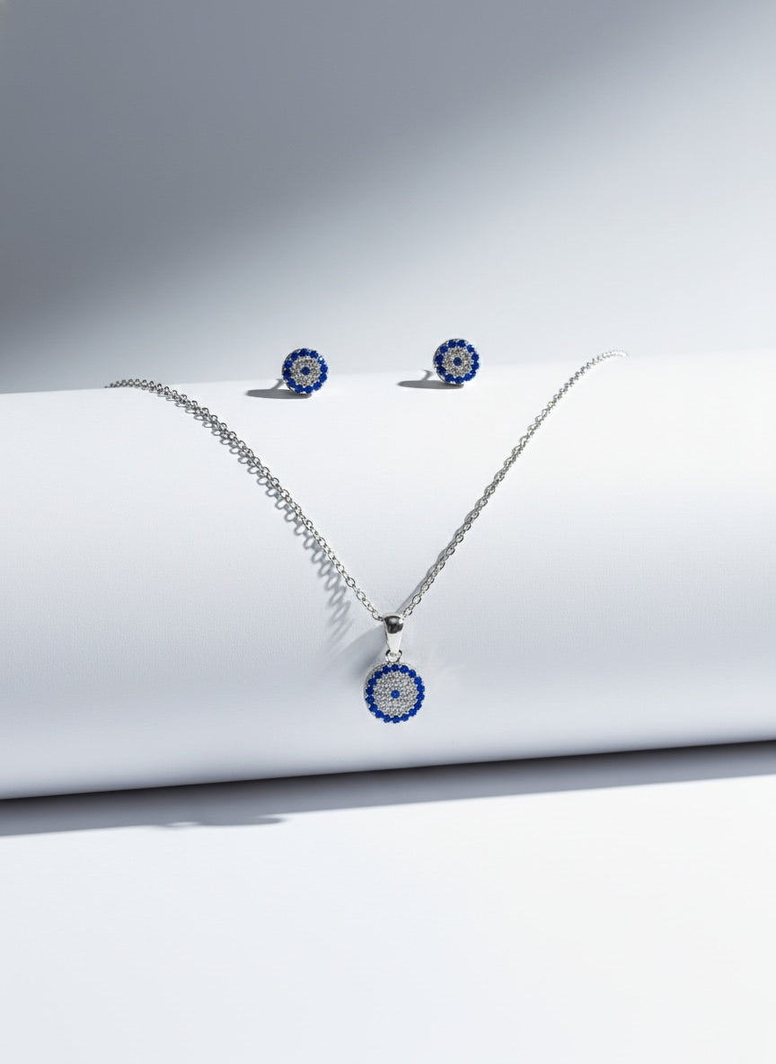 925 Sterling Silver Evil Eye Jewelry Set | Necklace & Earrings
