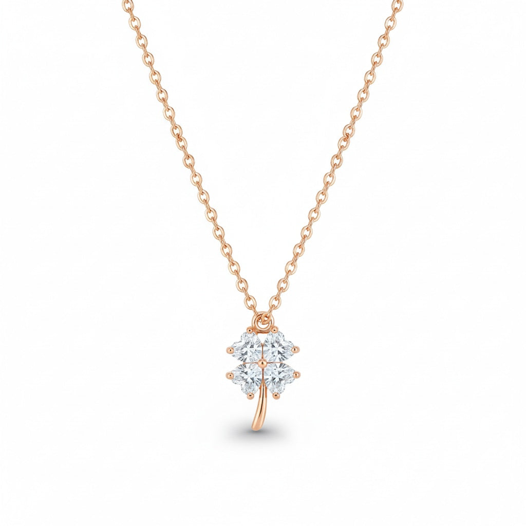 925  Rose Gold Cubic Zirconia Clover Necklace