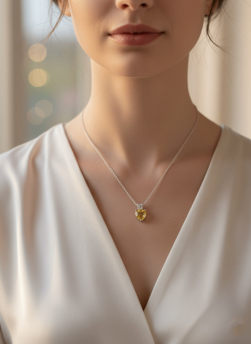 925 Sterling Silver Yellow Heart Solitaire Necklace