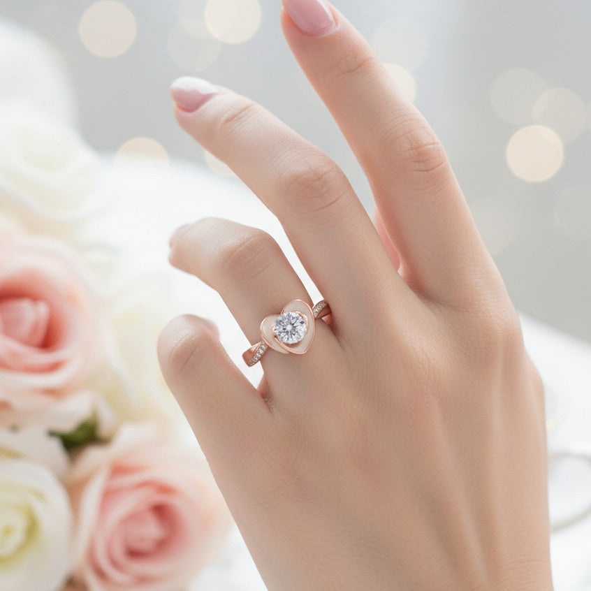 925 Rose Gold Solitaire Heart ring