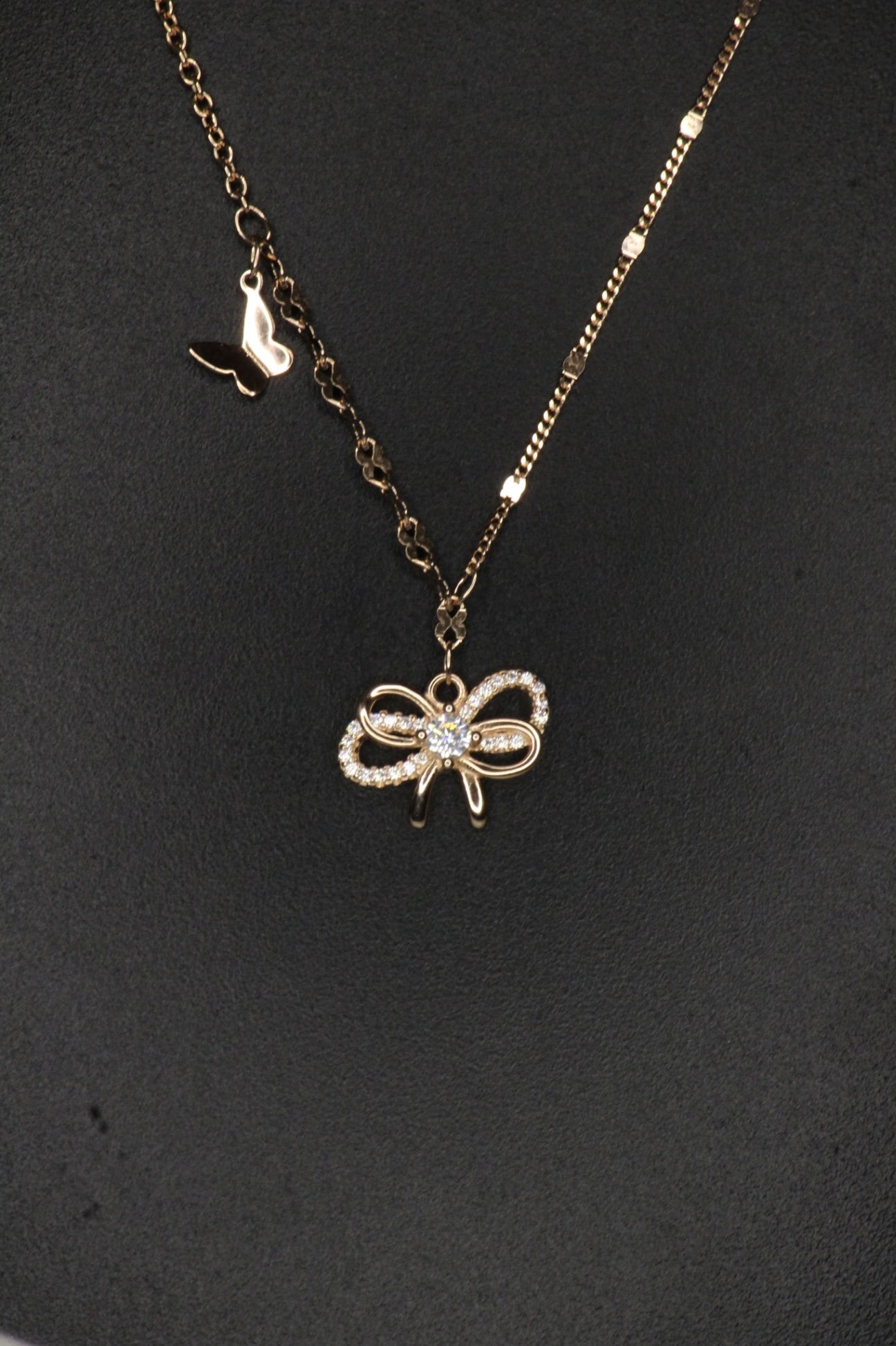 925 sterling silver bow tie and butterfly necklace