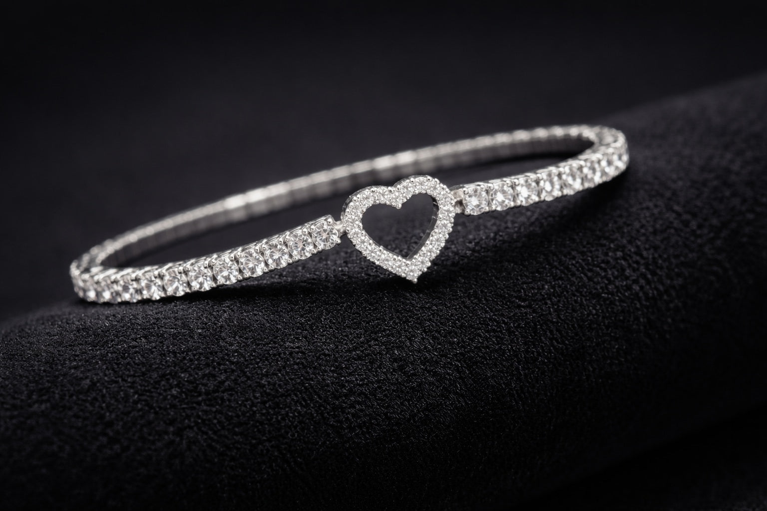 Celina Open Heart 925 Sterling Silver Stretch Bracelet