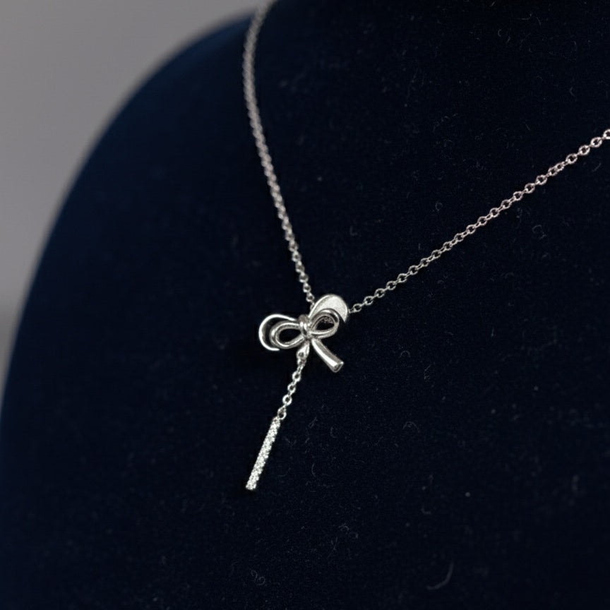 925 Sterling Silver Bow Drop Pendant Necklace | NBM SILVERS