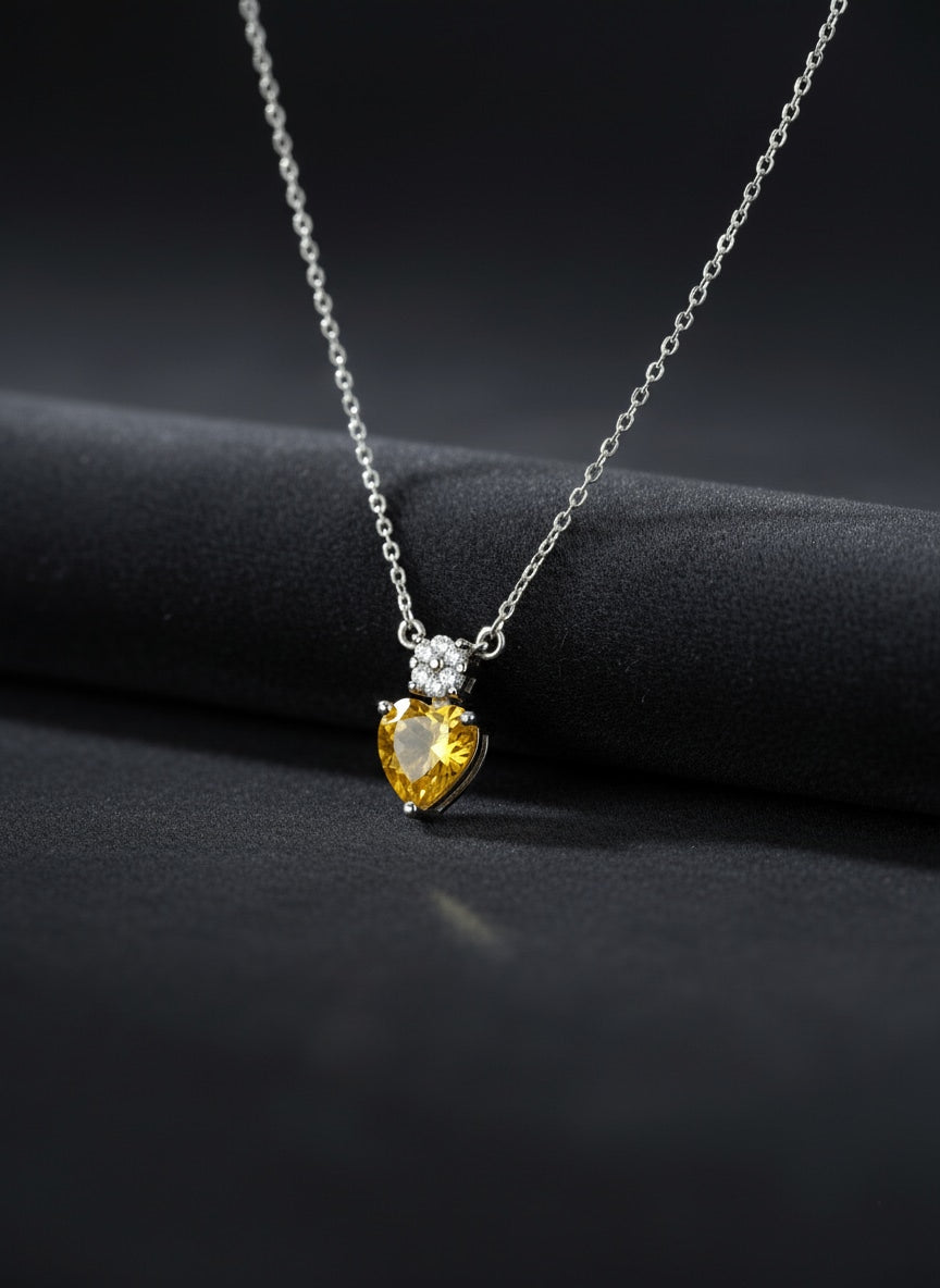 925 Sterling Silver Yellow Heart Solitaire Necklace