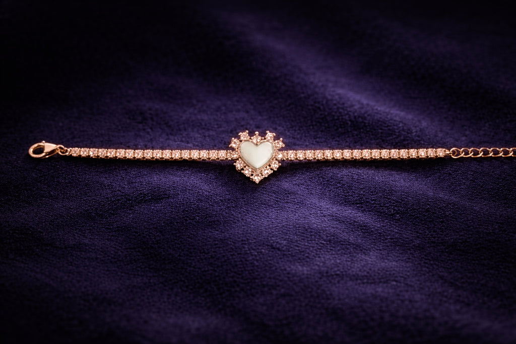 Celeste Halo Heart Rose Gold Tennis Bracelet | 925 Silver