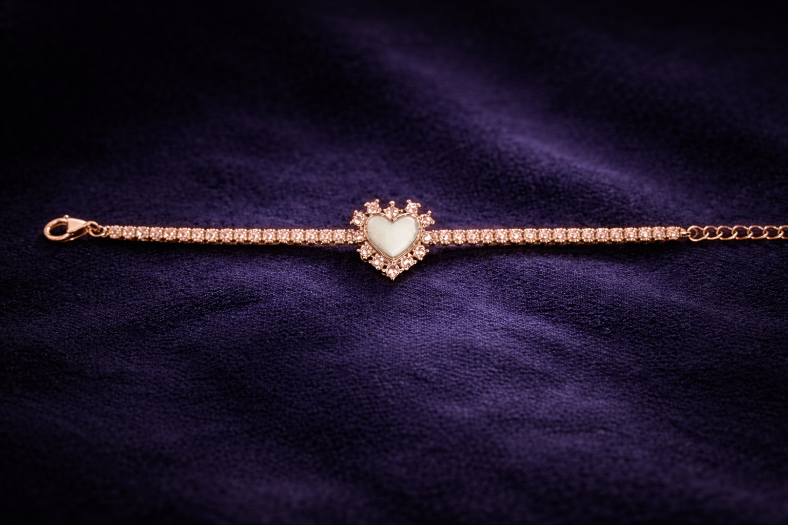 Celeste Halo Heart Rose Gold Tennis Bracelet | 925 Silver