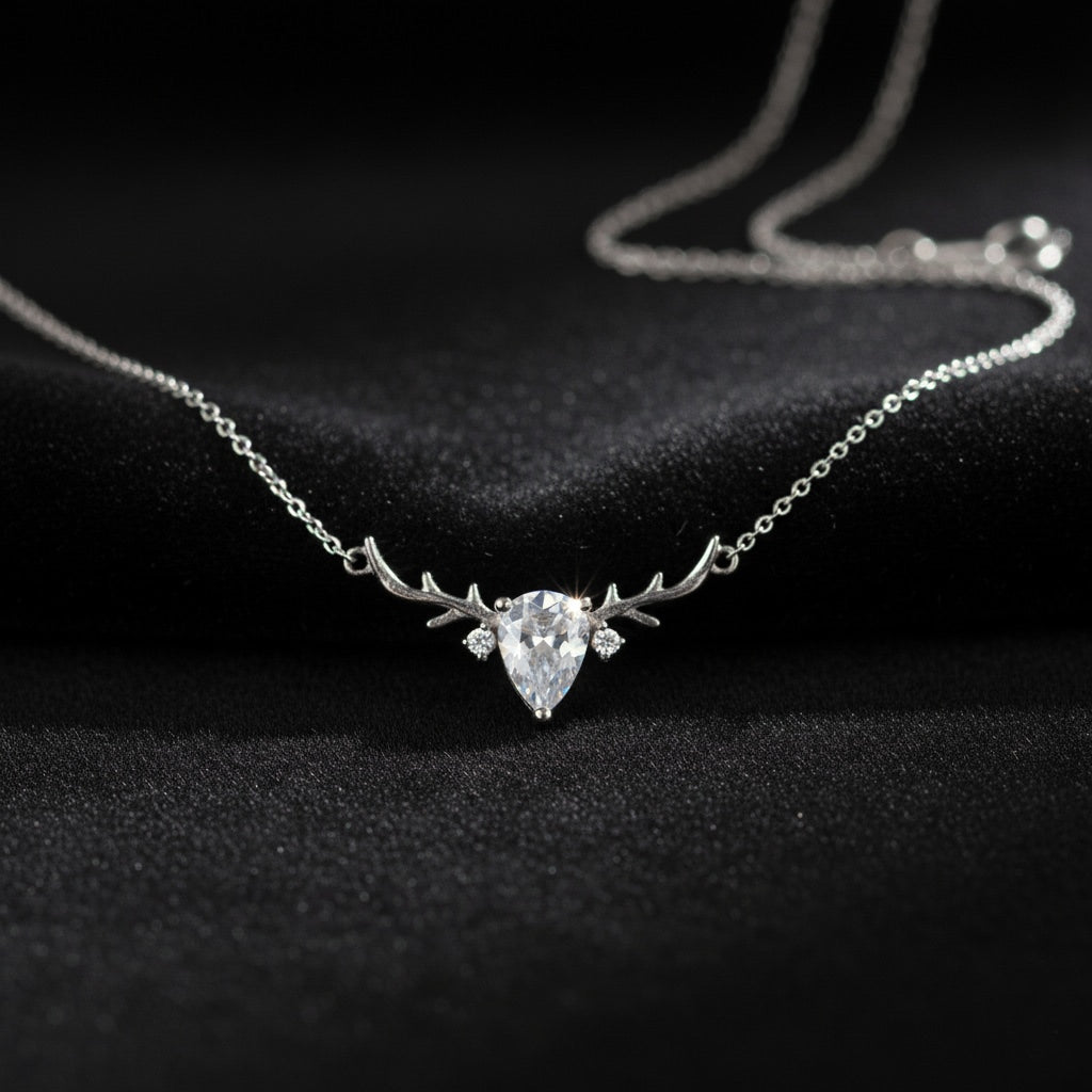 925 Sterling Silver Deer Horn Necklace