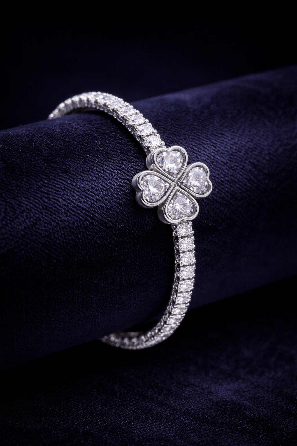Luxe Clover Heart 925 Sterling Silver Stretch Bracelet