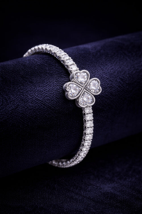 Luxe Clover Heart 925 Sterling Silver Stretch Bracelet