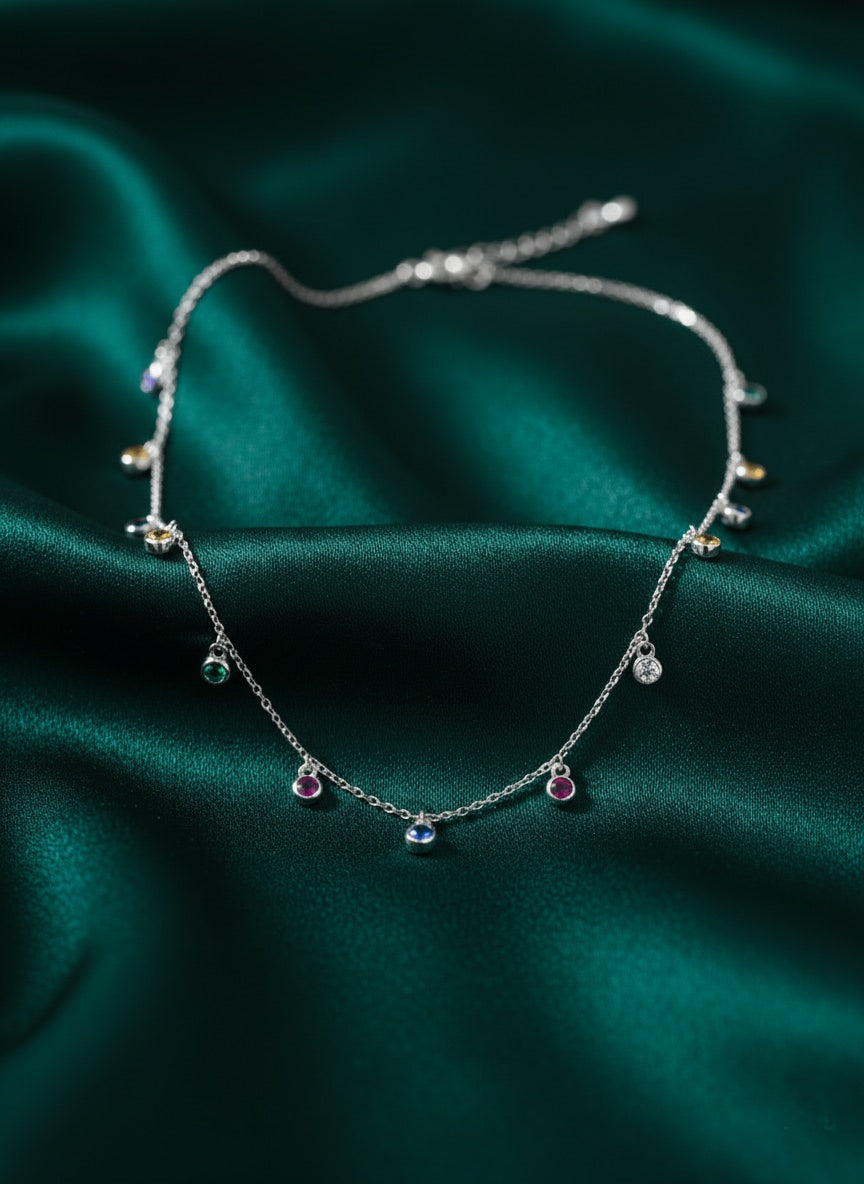 925 Sterling Silver Rainbow Dangle Necklace