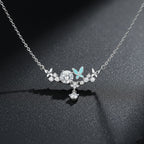 925 Sterling Silver Butterfly & CZ Cluster Necklace