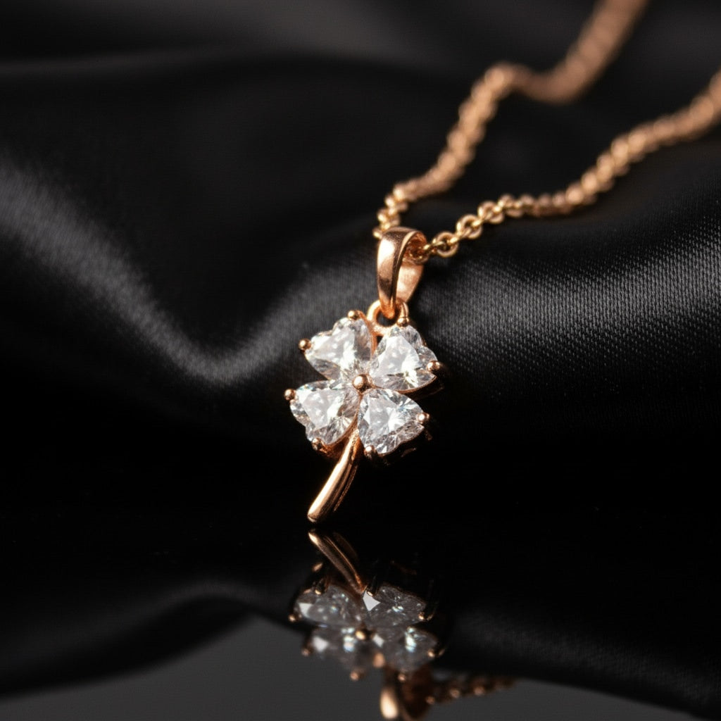 925  Rose Gold Cubic Zirconia Clover Necklace