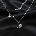 925 sterling silver bow tie and butterfly necklace
